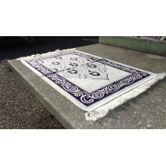 Velvet Prayer Rug, Sand Background, Dark Purple Pattern