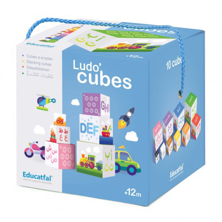 Ludo'cubes: 10 cubes à empiler, Jeu de construction (Arabe-Français), Educatfal