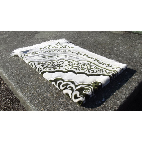 Thick & large prayer rug - WHITE background & GREEN pattern