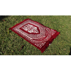 Thick & large prayer rug - RED background & WHITE pattern