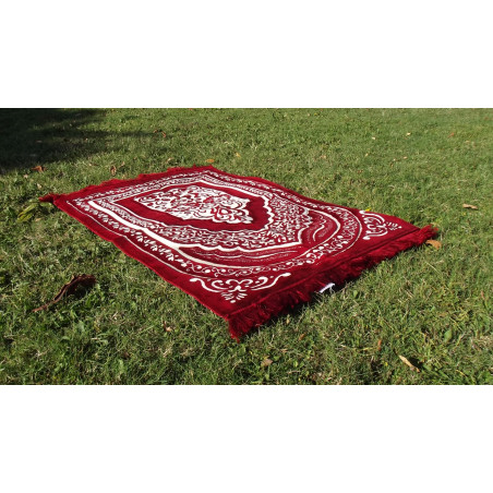 Thick & large prayer rug - RED background & WHITE pattern