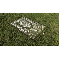 Thick & large prayer rug - GREEN background & WHITE pattern