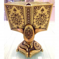 Bibelot Coran ouvert : Objet de décoration Coran doré orné de pierres