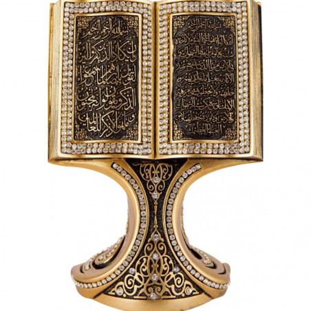 Bibelot Coran ouvert : Objet de décoration doré orné de pierres