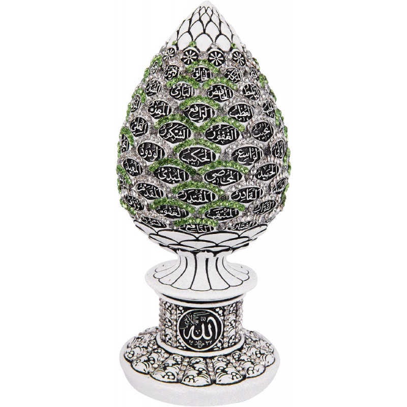 Stone trinket featuring Asmaa Allah Al Husna: White decorative object decorated with stones