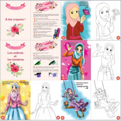 I'm learning Coloring , For little Muslim girls (6-12 years old), Bilingual (French - Arabic)