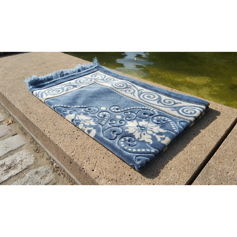 Prayer Rug - Flower Pattern - Slate Blue Background
