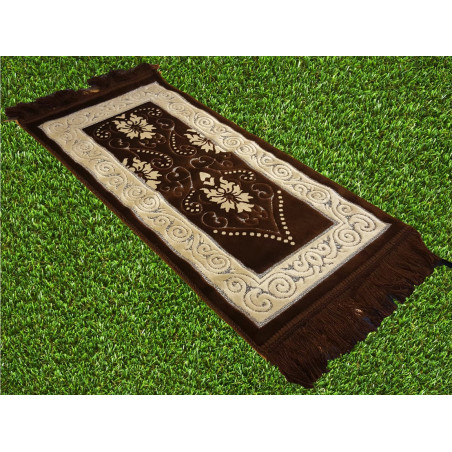 Children's Prayer Rug - BROWN COLOR - silver filament inlay - size 75X35 cm