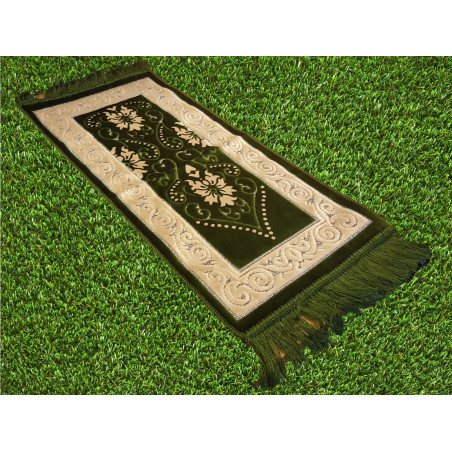 Children's Prayer Rug - GREEN COLOR - silver filament inlay - size 75X35 cm