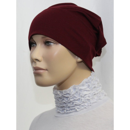 Bandeau (Bonnet) tube- Sous hijab -100% Viscose/Polyester- (Rouge bordeaux  uni)
