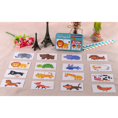My Animals DUO puzzle box: 32 pieces (metal box) - Arabic/French