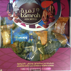 Tamrah - Assortiment Dattes aux amandes enrobées de Chocolat :Chocolat au lait, noir, caramel, noix de coco (200 g)