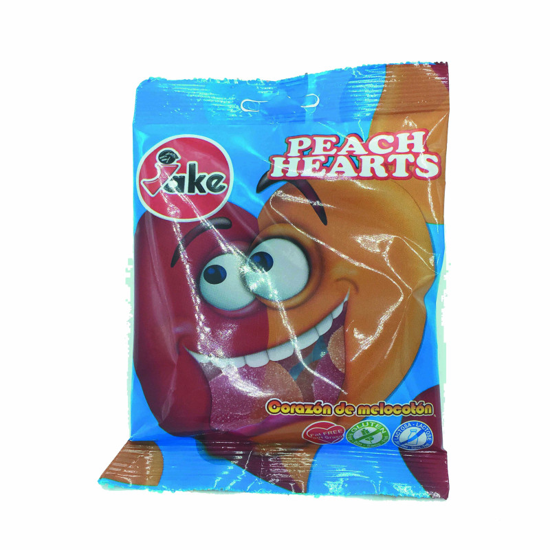JAKE Peach Hearths: Halal Candies (Sweet Peach Hearts, Gluten Free, Lactose Free, Fat Free)- 100g Bag