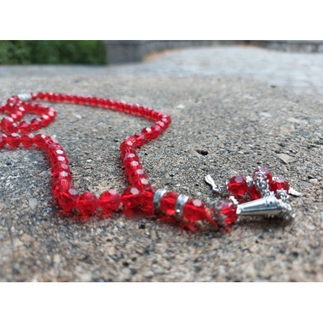 Muslim Glass Crystal Rosary for Tasbih 99 grains (Translucent Red Col.)