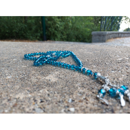 Muslim Glass Crystal Rosary for Tasbih 99 grains (Translucent Blue Col.)
