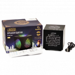 Speaker Qur'an SQ-805 (8 GB): Tabletop Quranic Night Light Reader with Remote Control Bluetooth Speaker (Black Cube)