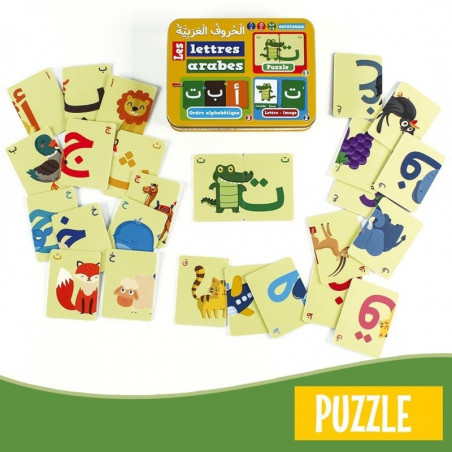 Jeu Les lettres Arabes : Cartes - Puzzles extra épaisses - 7 jeux évolutifs (Dès 3 ans)- Osratouna