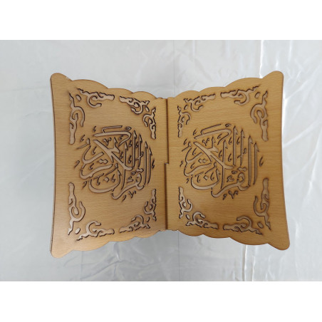 Folding wooden Quran holder with calligraphy "القرآن الكريم", Reading lectern (33 x 23 cm), Quran Stand (Beige)