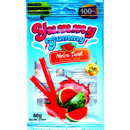 Yummy gummy Melon Twist : Bonbons Halal Saveur pastèque - Sans allergènes - Sachet de 100 g