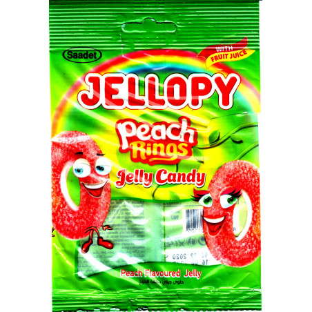 Jellopy Peach Rings - Bonbons Halal Anneaux Saveur Pêche - Sachet de 80 g