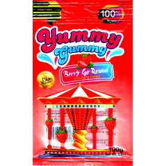 Yummy Gummy Berry Go Round: Halal Strawberry Flavor Candy - Allergen Free - 100g Bag