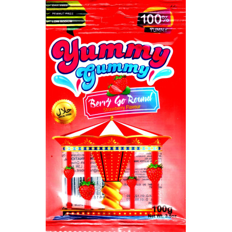 Yummy Gummy Berry Go Round : Bonbons Halal Saveur Fraise - Sans allergènes - Sachet de 100 g