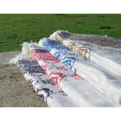 Tapis de Prière Fin (Coton/Polyester) - motif arabesque floral - couleur BLEU