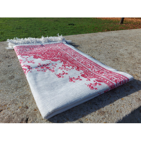 Tapis de Prière Fin (Coton/Polyester) - motif arabesque floral - couleur ROUGE