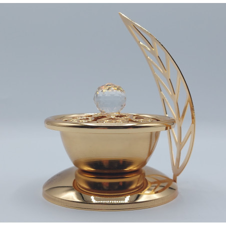 Gold metallic censer / incense burner - LEAF SUGAR BOWL - REF599