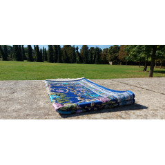 Prayer rug in polyester - Embroidered floral arabesque motifs - dominant color BLUE