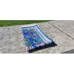 Prayer rug in polyester - Embroidered floral arabesque motifs - dominant color BLUE