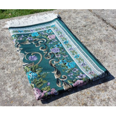 Prayer rug in polyester - Embroidered floral arabesque motifs - dominant color GREEN