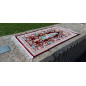 Prayer rug in polyester - Embroidered floral arabesque motifs - dominant color BORDEAU