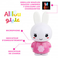 ALILOU (rose)  Le petit Lapinou Mouslim -  Jouet / Veilleuse Ludo-éducatif pour enfants musulmans