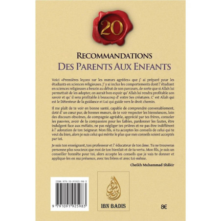 20 Recommandations des parents aux enfants , by Muhammad Shâkir (Frensh-Arabic)