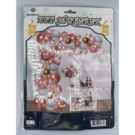 Arches de ballons Rose gold/or/blanc - Décoration Eid Mubarak (50 pièces)