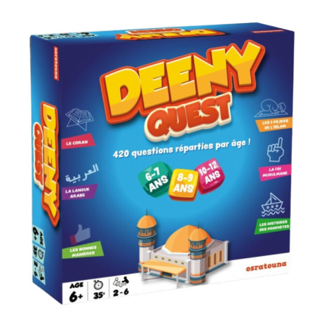 DEENY QUEST: 420 questions about Islam divided by age! (+6 years old, 3 levels) , Osratouna board game