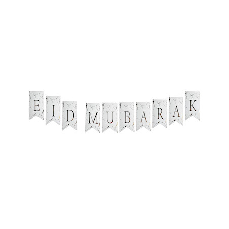 Guirlande Eid Mubarak Marbre et Or : Décoration Élégante pour Fête Musulmane !