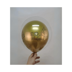 Ballons Transparent et Or Eid Mubarak- Bobo Balloon (2 pièces)