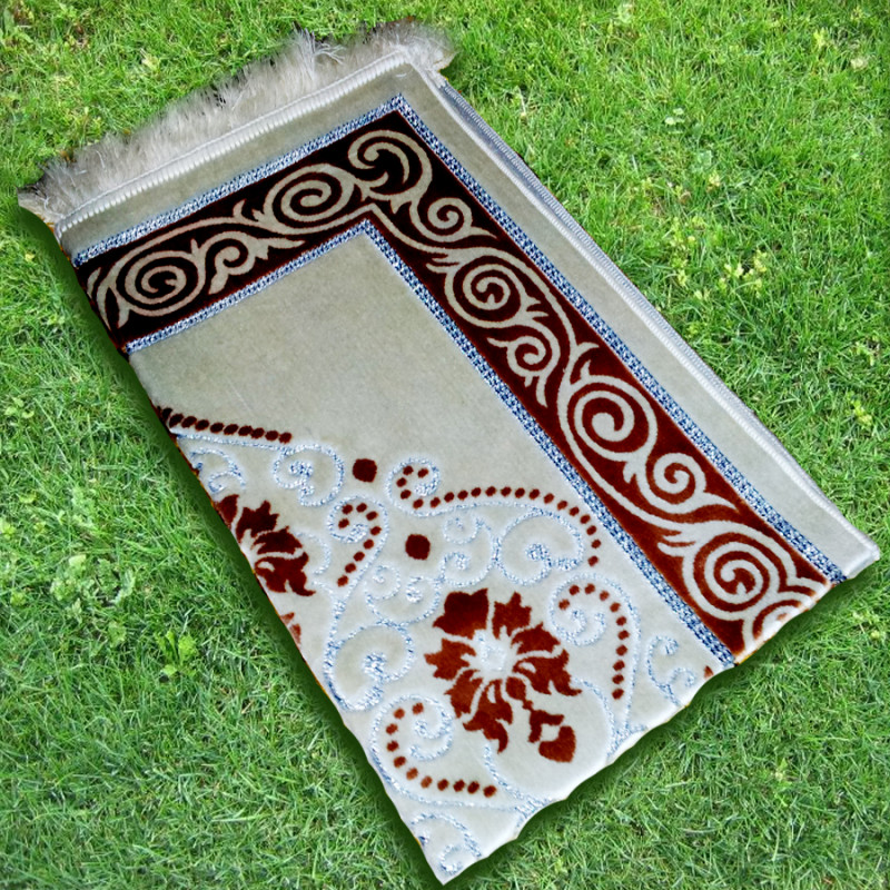 Tapis de Prière en Velours, couleur sable -motif maron Caramelle