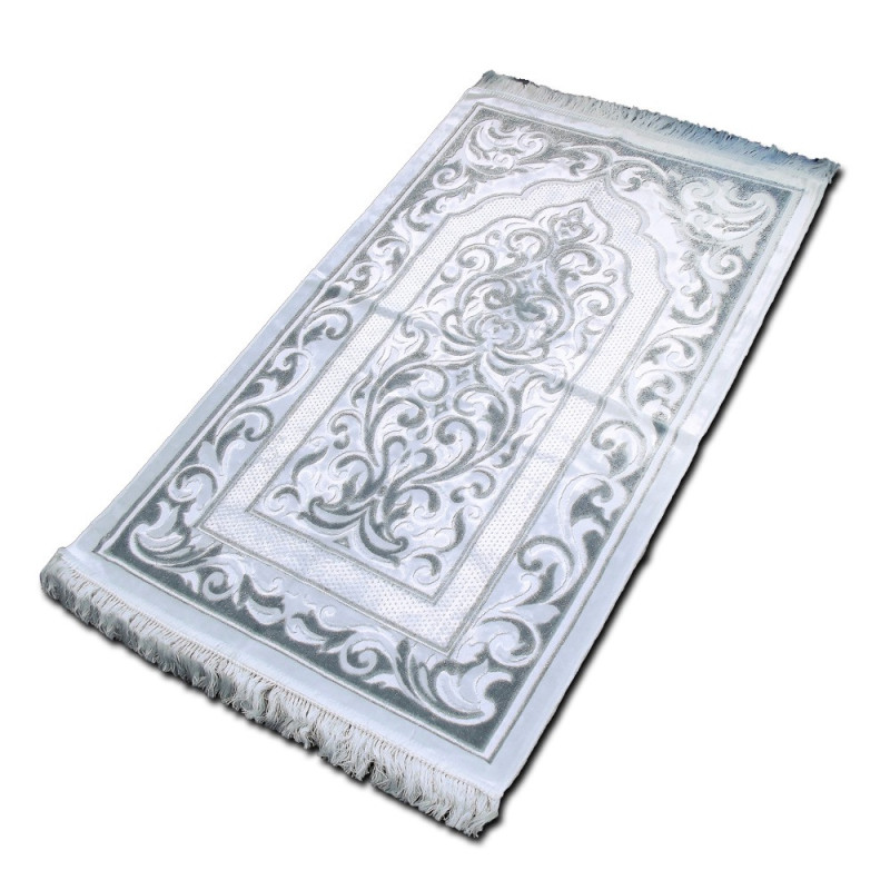 Opalescent velvet rug, Silver color, Central "arabesque" motif