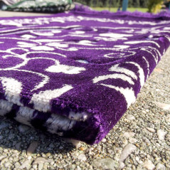 Velvet Prayer Rug - Garden Pattern - Dark Purple Background