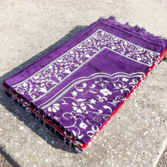 Velvet Prayer Rug - Garden Pattern - Dark Purple Background