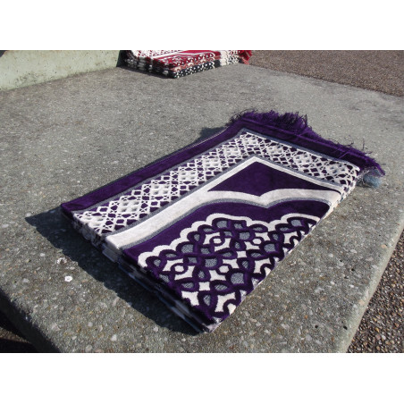 Velvet Prayer Rug - Geometric Pattern - Dark Purple Background