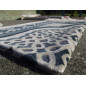 Velvet Prayer Rug - Geometric Contour - Sand Background - SLATE BLUE COLOR