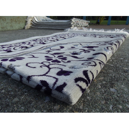 Velvet Prayer Rug - Garden Patterns - Sand Background - DARK PURPLE COLOR